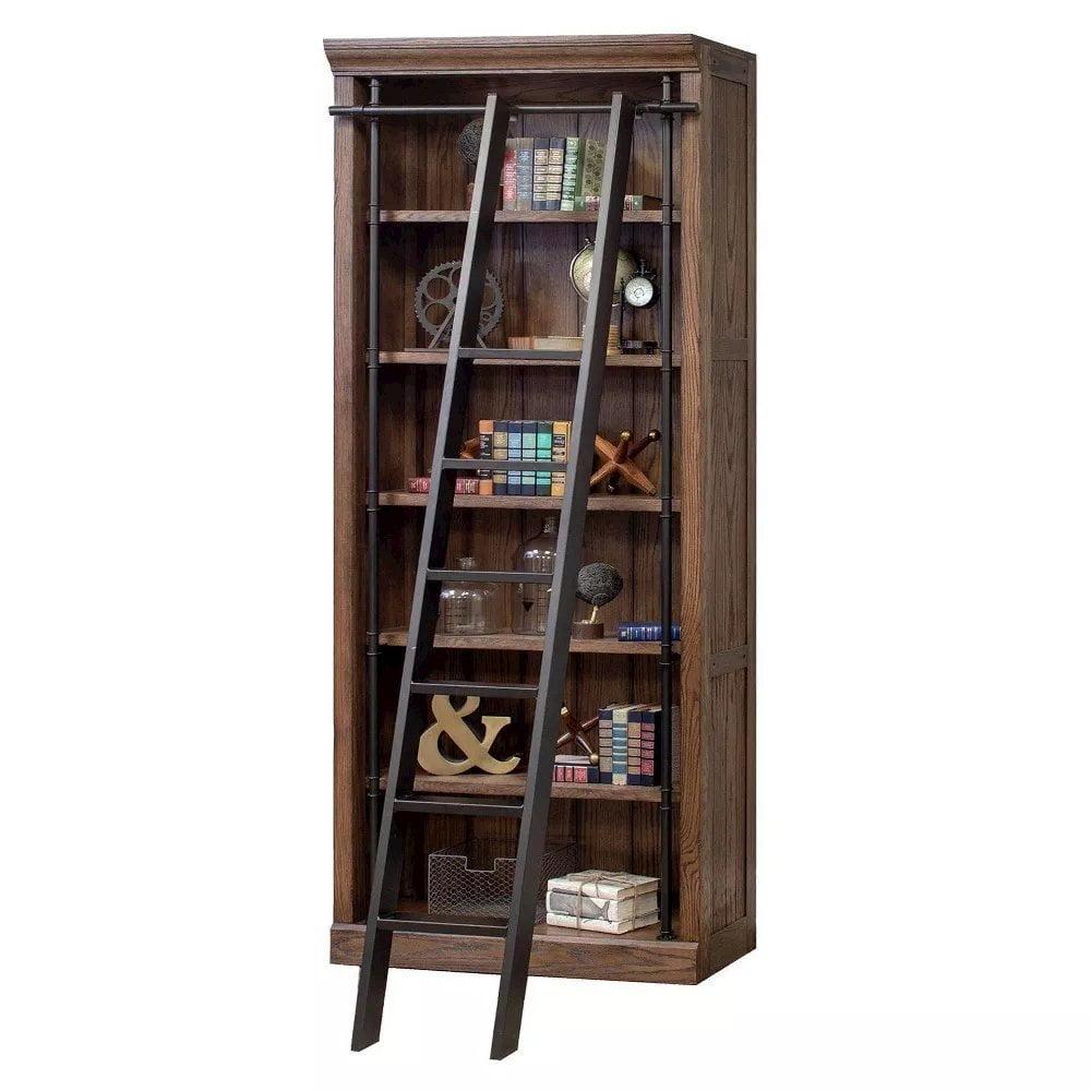 Martin Furniture 94" Avondale Tall Wood Bookcase Fully Assembled Brown: Stained Vertical Bookshelves with Metal Hardware
