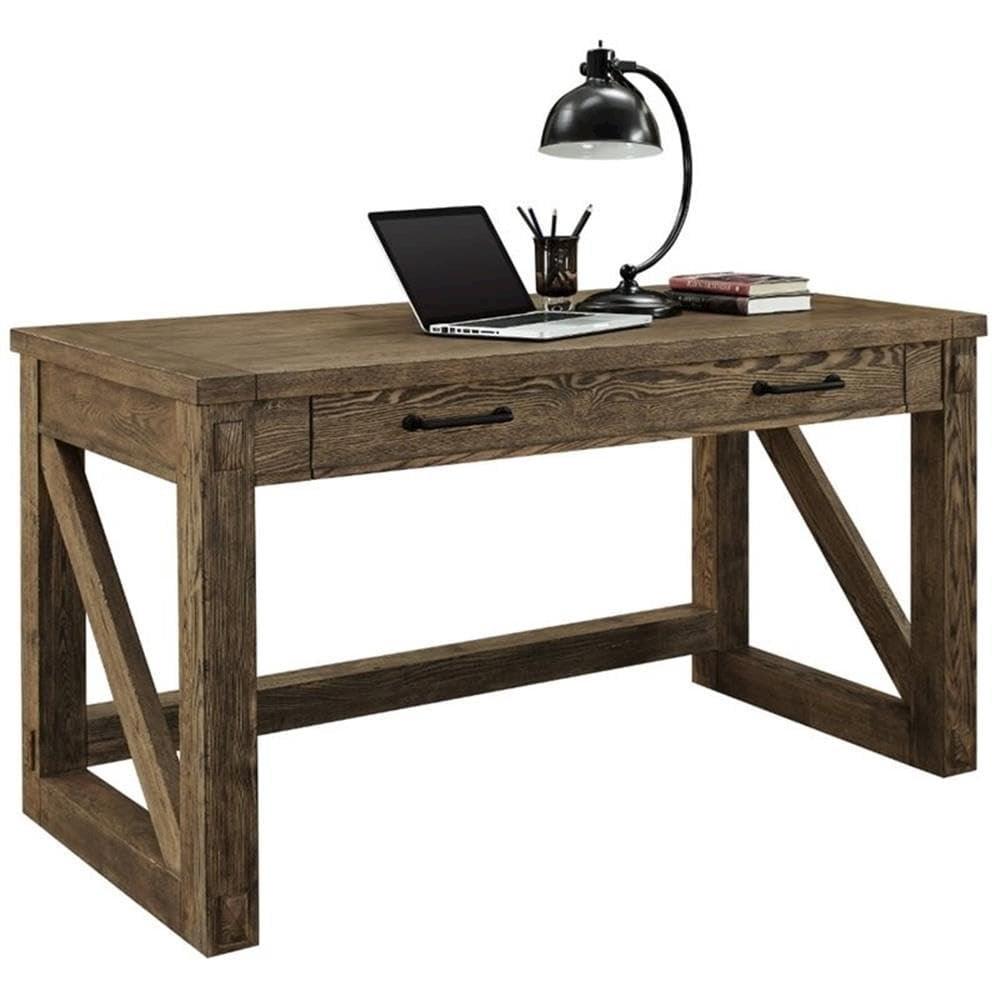 Avondale Rustic Writing Desk Brown - Martin Furniture: Oak Finish, Timber Legs, Metal Hardware, 58" Width