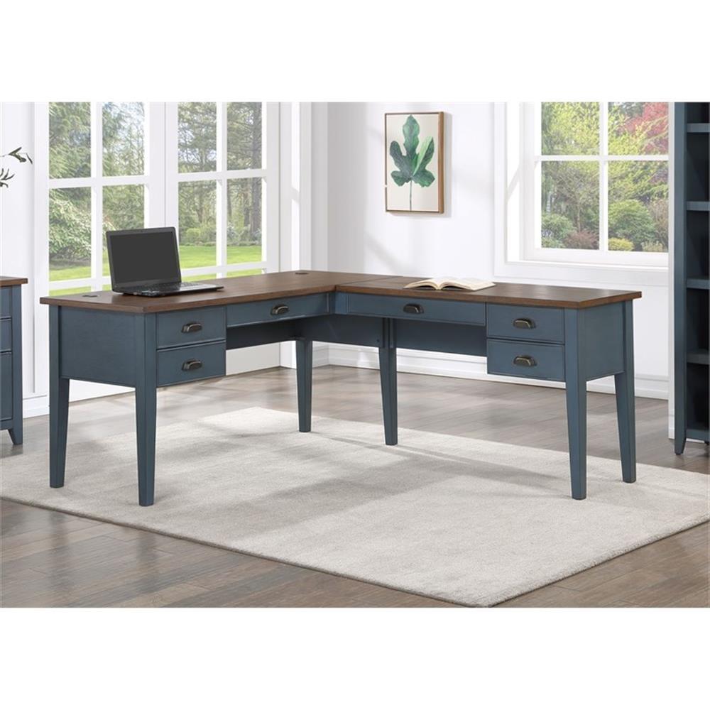 Open L-Shaped Pedestal Writing Desk Blue - Fairmont Collection - Martin Furniture: Wood, Charging Station, USB Port