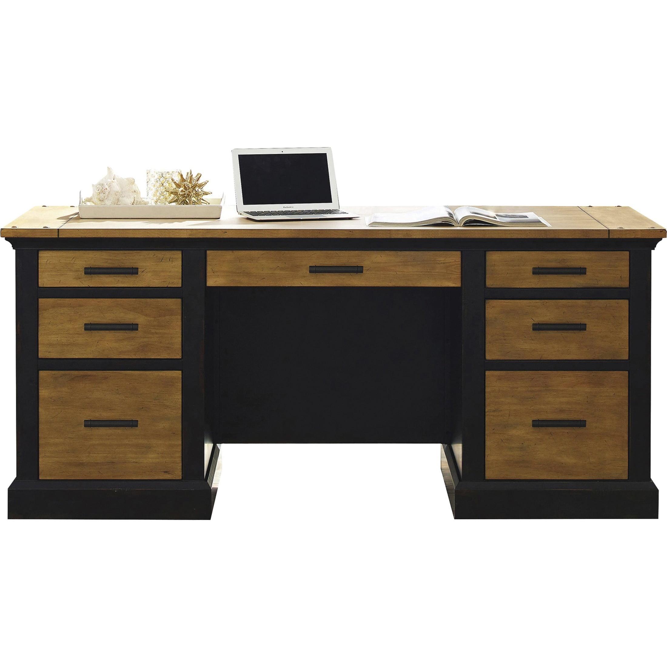 Toulouse Executive Black Wood Desk with 6 Drawers and Filing Cabinet