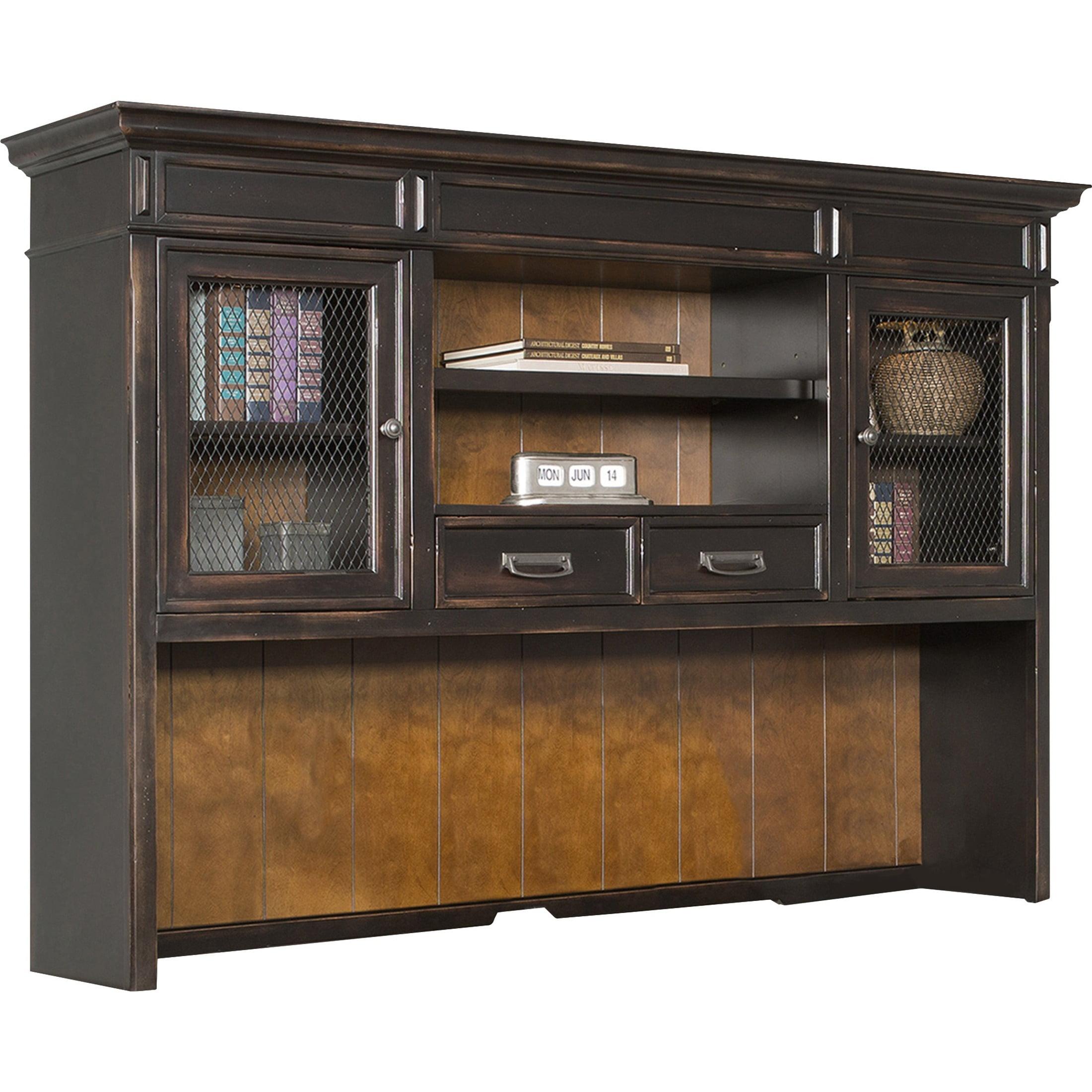 Hartford 70.5'' Brown Wood Desk with Hutch and Wire Mesh Doors