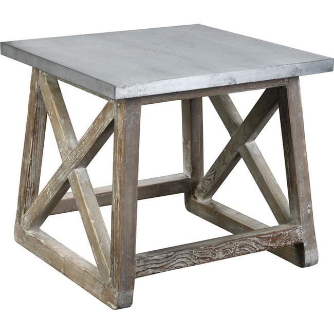 Farmhouse Charm Reclaimed Pine & Zinc Top Side Table