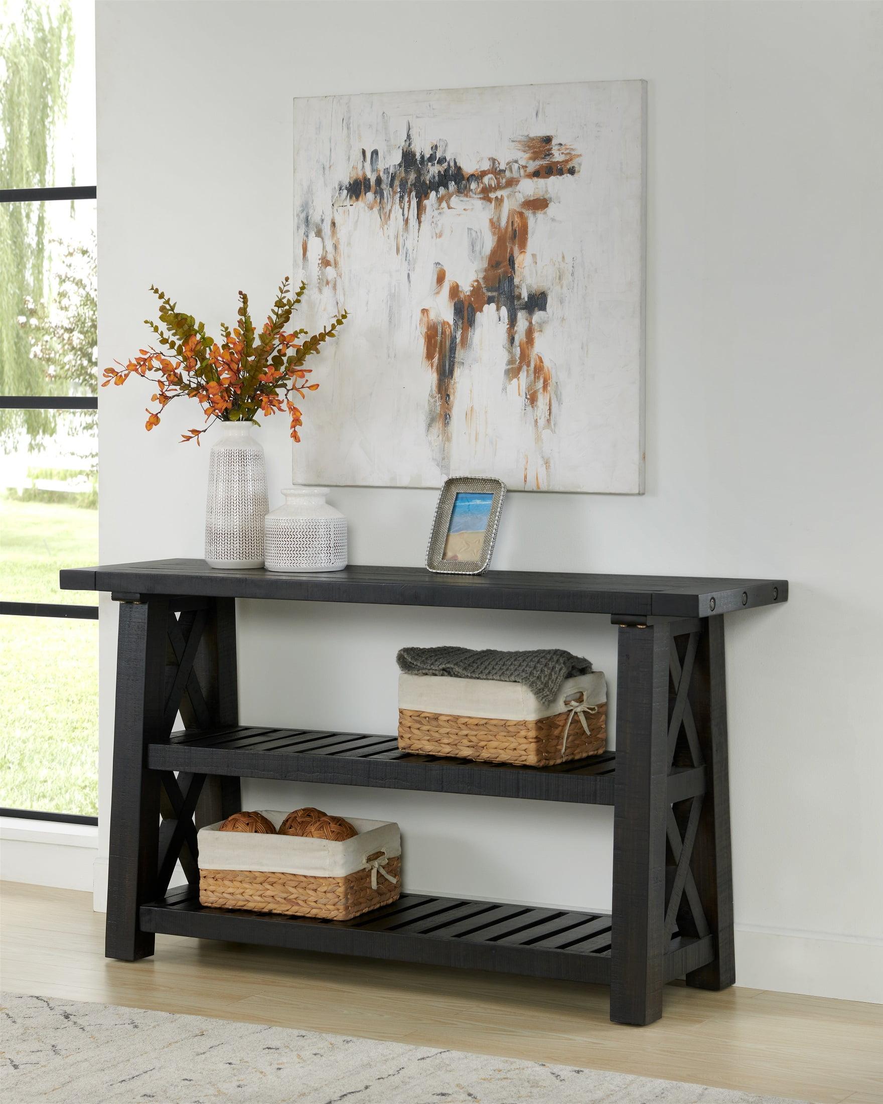 Bolton 55" Black Stain Wood and Metal Console Table with Storage