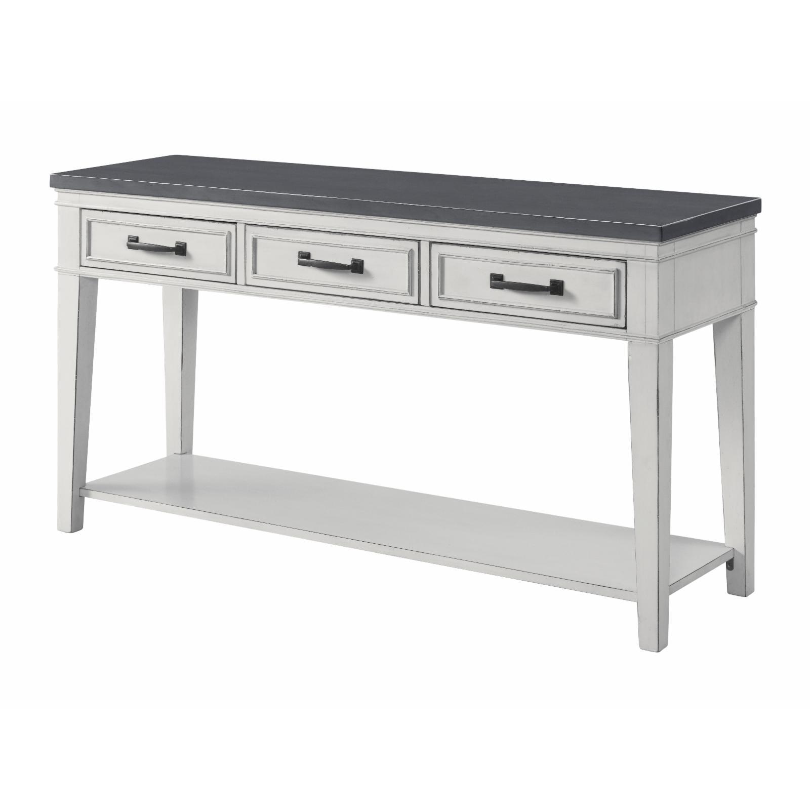 Coastal Casual Antique White and Grey 3-Drawer Console Table