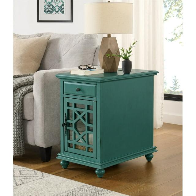 Elegant Chairside Table with Power Antique Teal Green - Martin Svensson Home
