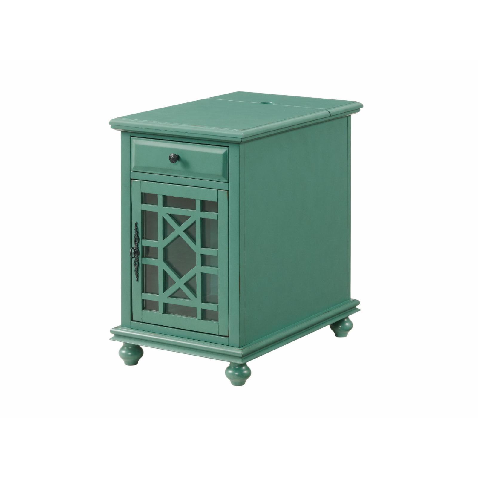 Antique Teal Parisian-Inspired Chairside Table with Power