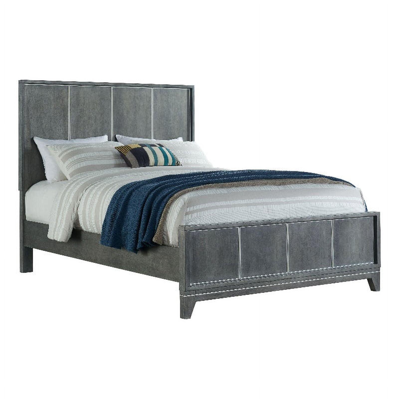 Memphis Slate Gray King Panel Bed with Mid-Century Flair