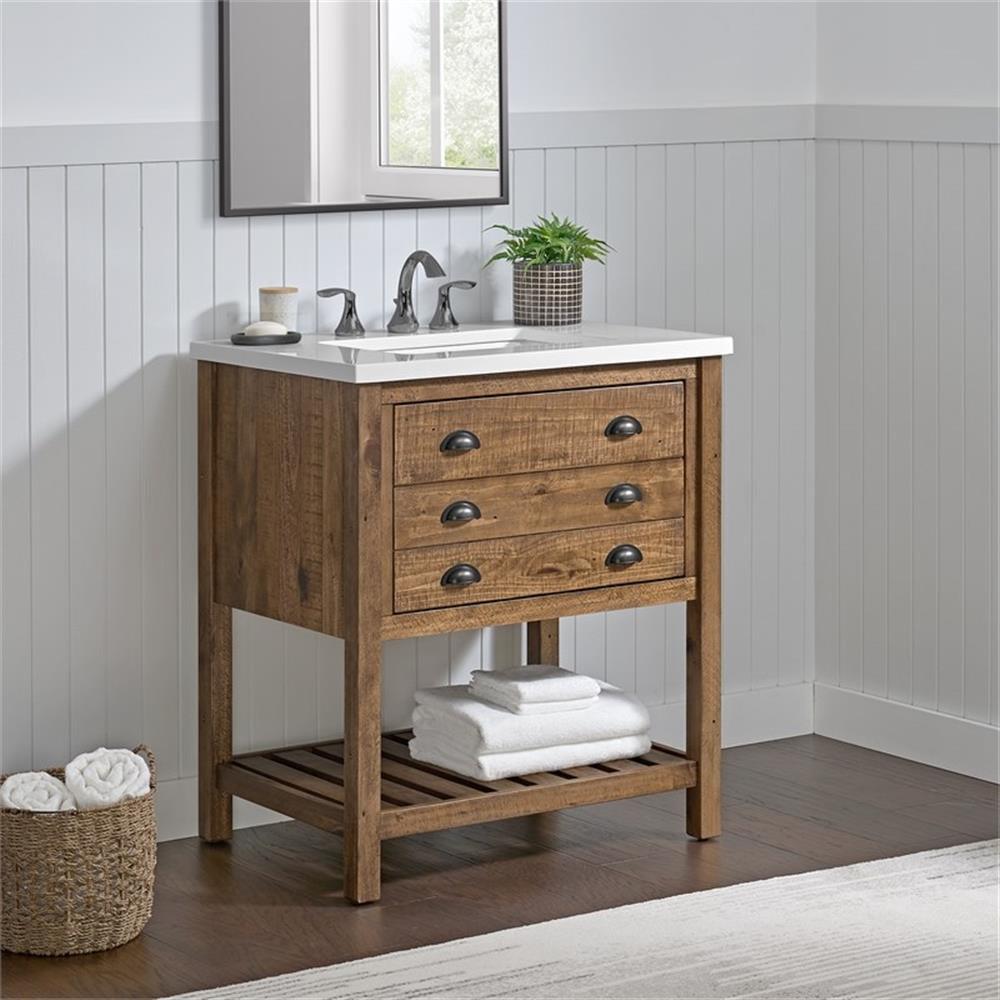 Monterey 31" Natural Brown Pine Wood Single Bathroom Vanity