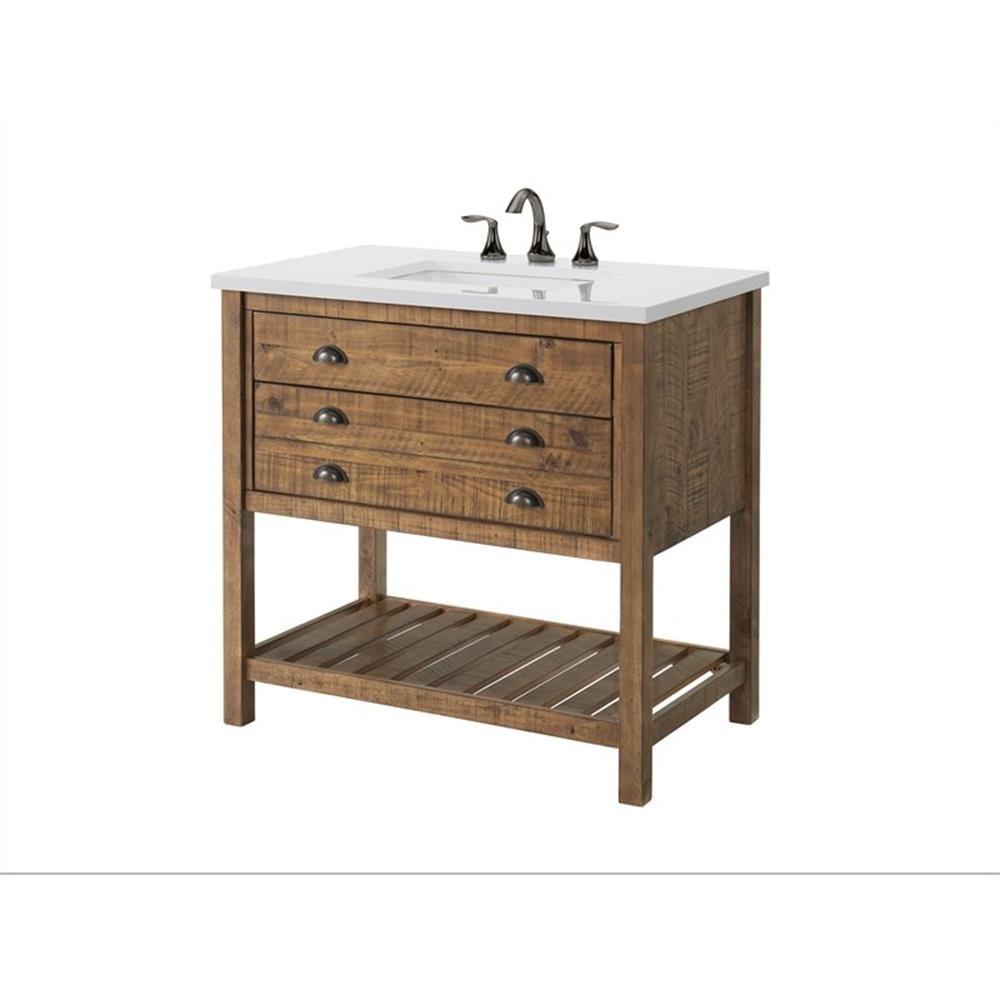 Monterey 37" Natural Brown Pine Wood Bathroom Vanity