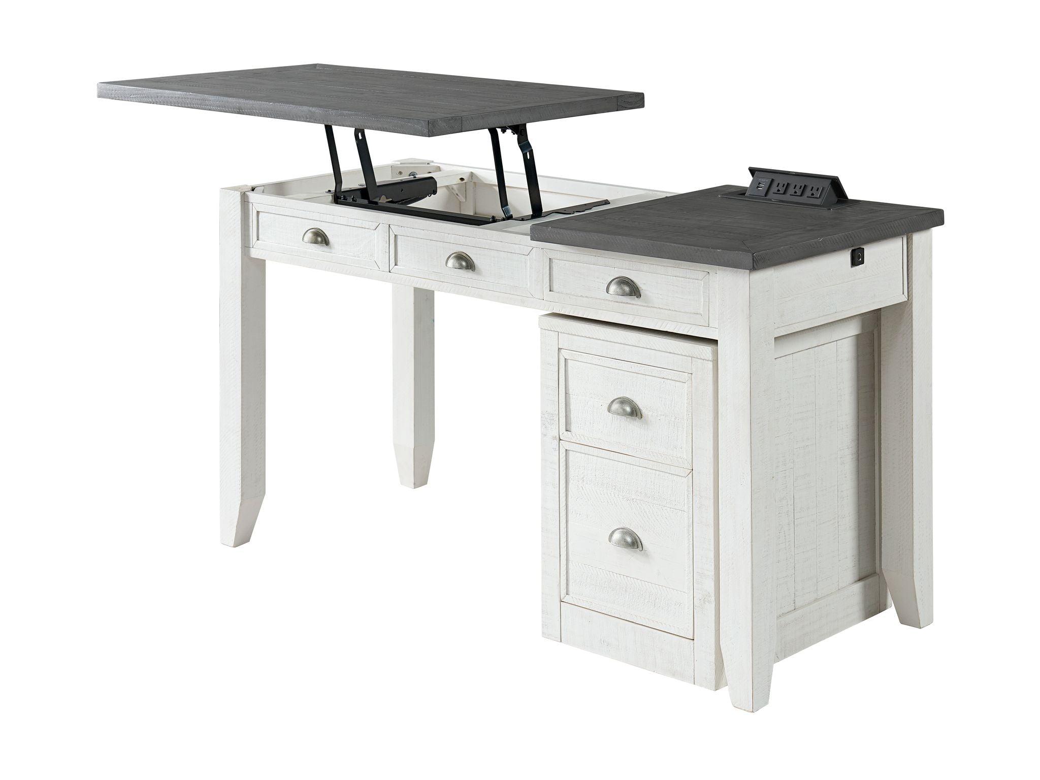 Martin Svensson Home Monterey 57" Lift-Top Desk with Fingerprint Lock, White Stain and Grey