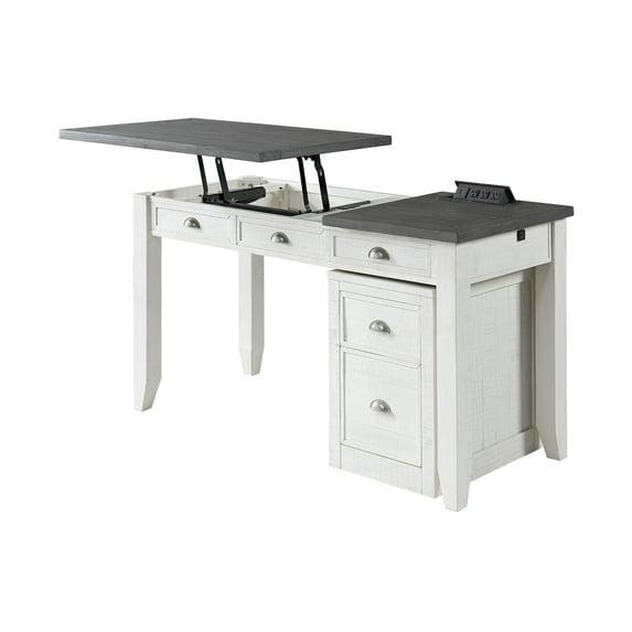 Martin Svensson Home Monterey 57" Lift-Top Desk with Fingerprint Lock, White Stain and Grey