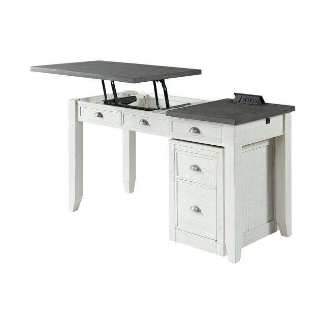 Martin Svensson Home Monterey 57" Lift-Top Desk with Fingerprint Lock, White Stain and Grey