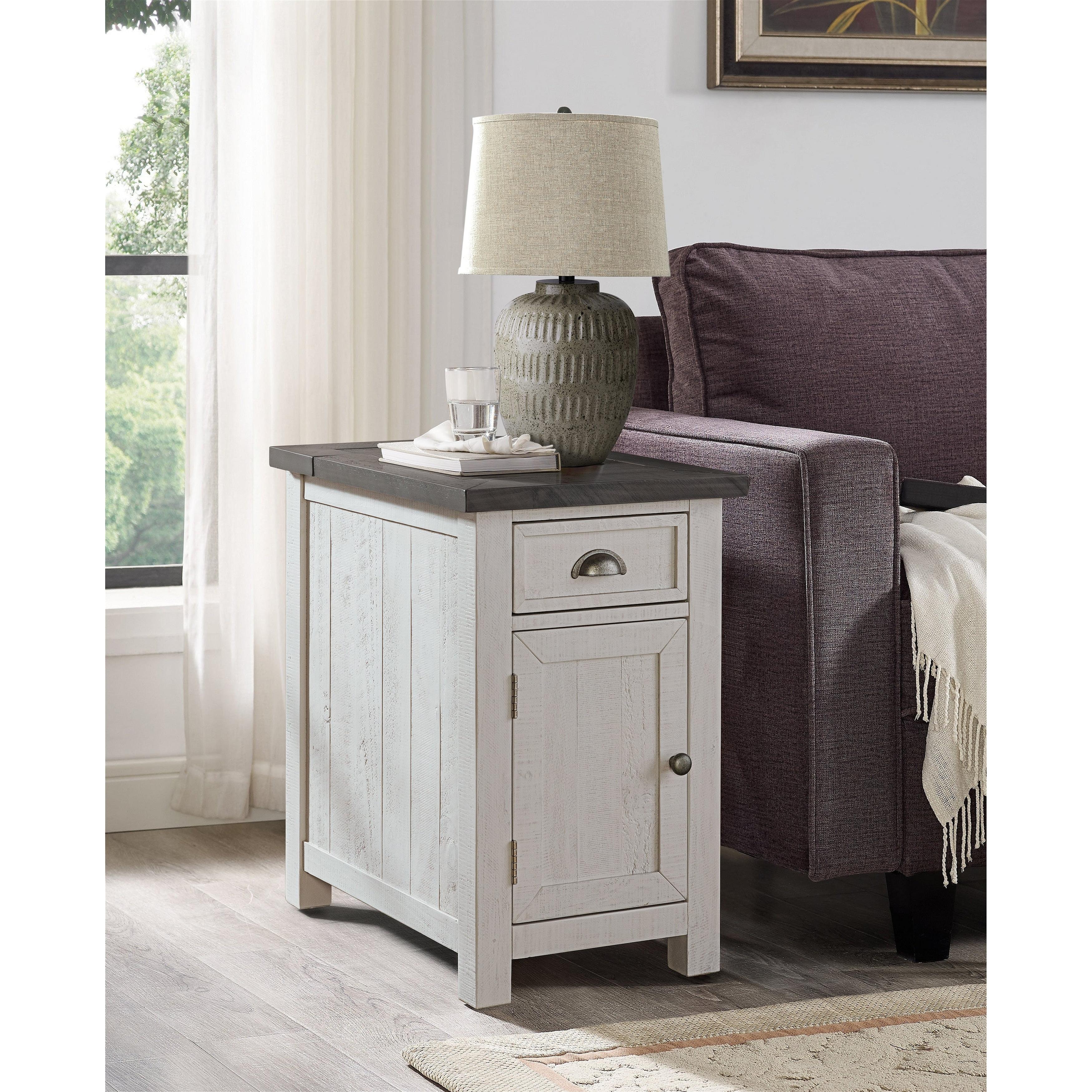 Martin Svensson Home Monterey Solid Wood Chairside Table with Power, White Stain and Grey