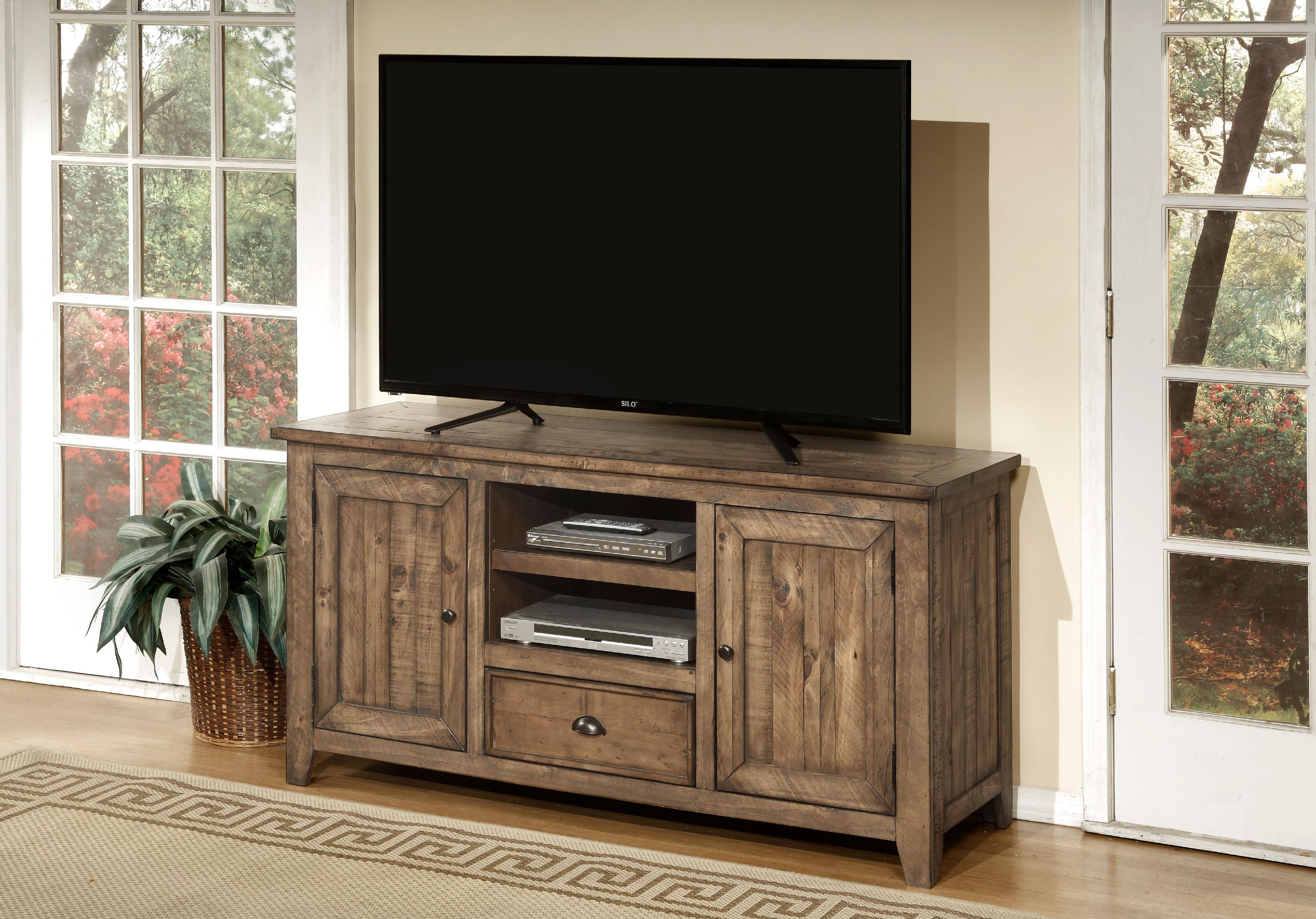 Coastal Charm White Solid Pine 60" TV Stand with Cabinets