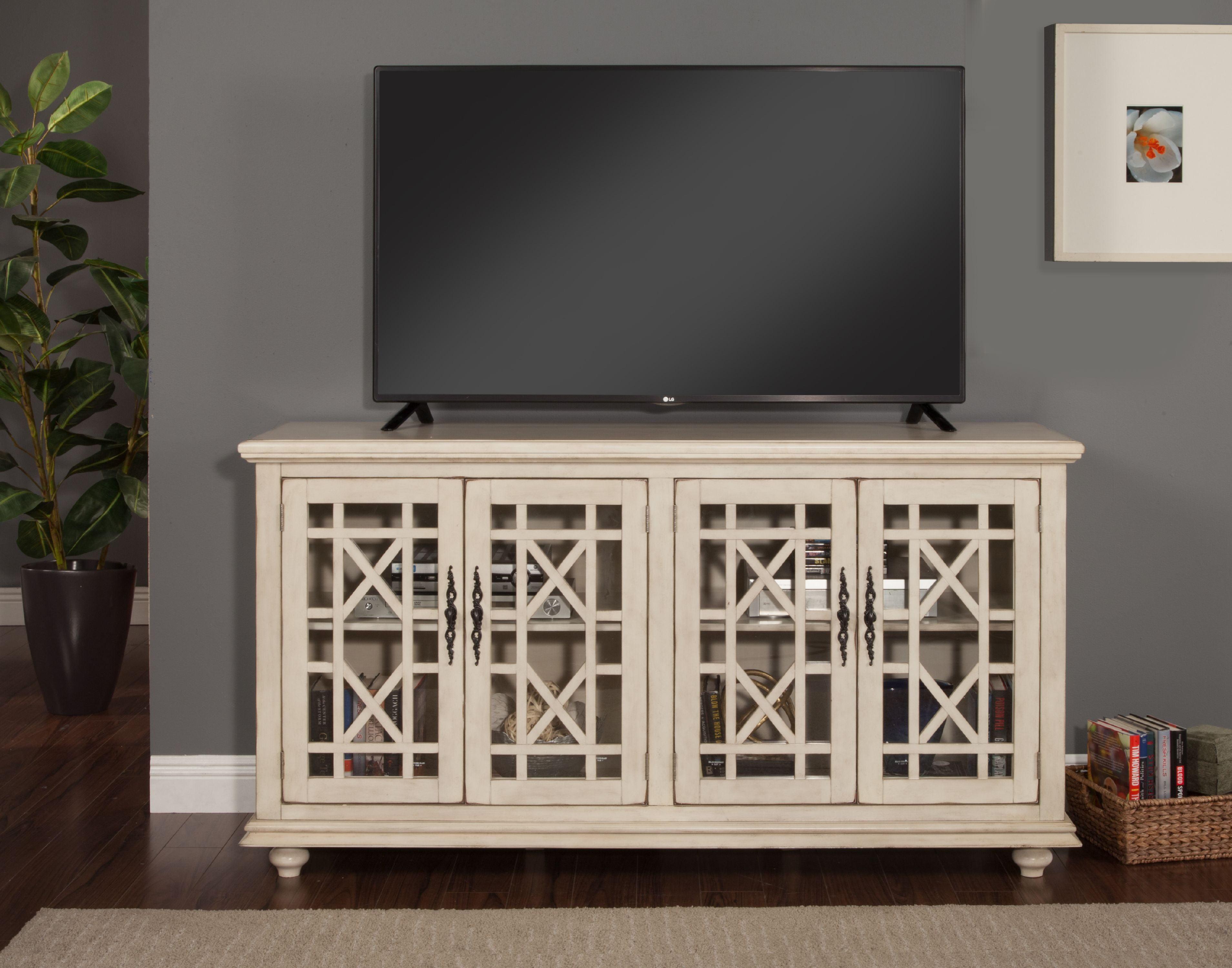 Ahmara Antique White 63'' Traditional Media Console with Cabinet