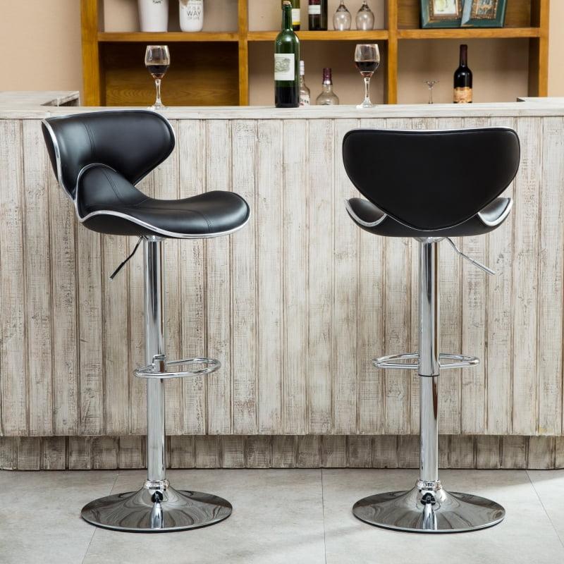 Black Adjustable Swivel Saddle Leather Bar Stools, Set of 2