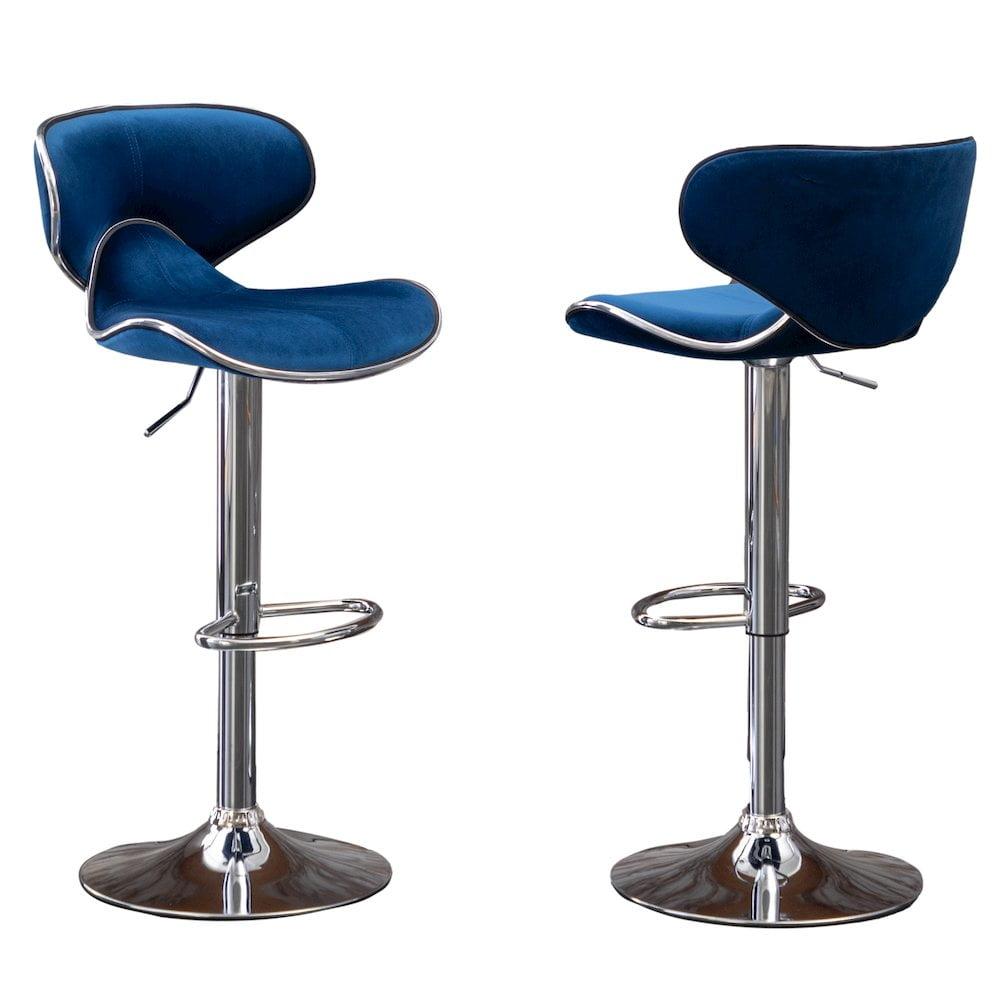 Masaccio Velvet Upholstered Adjustable Swivel Barstool(Set of 2) in Blue