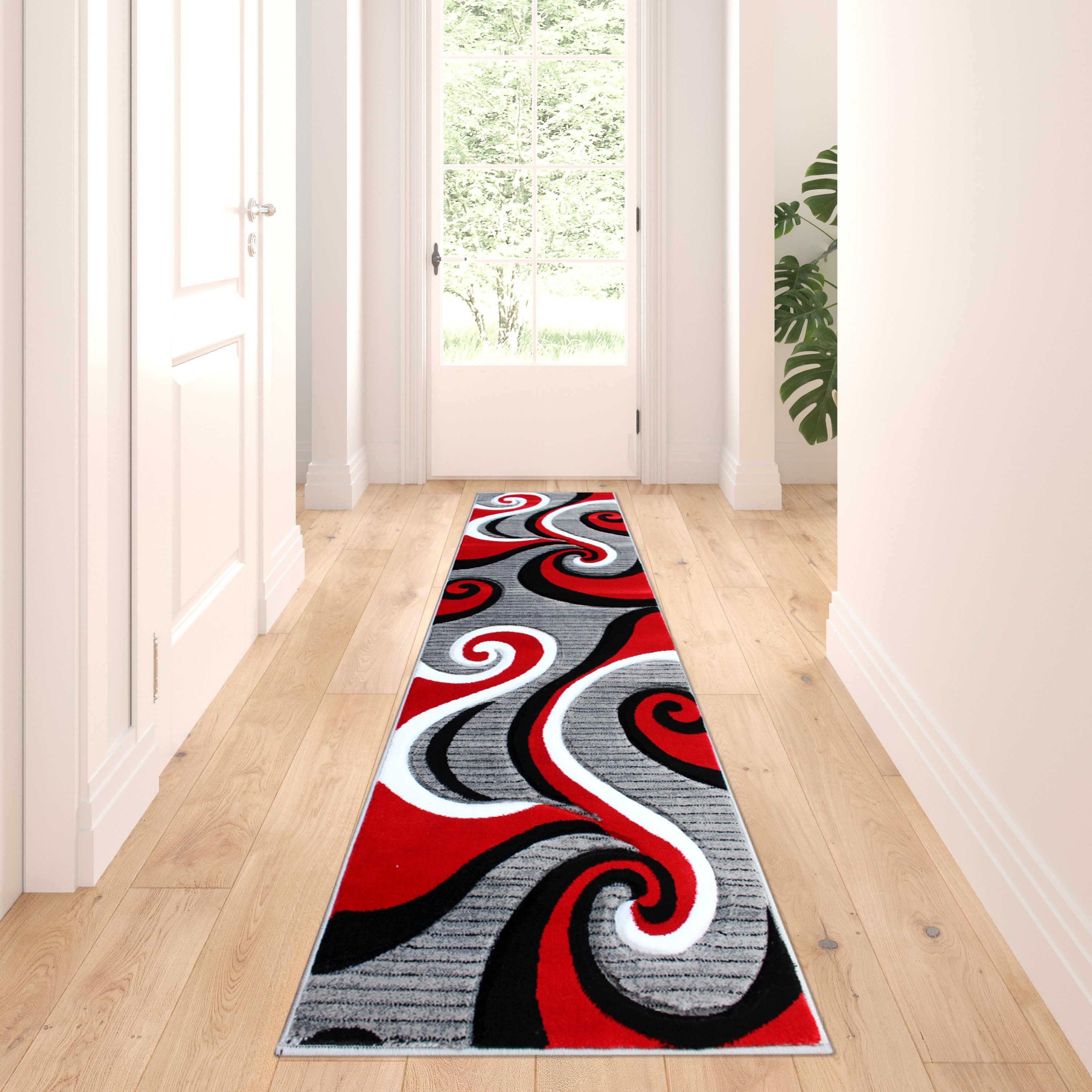 Sophia Collection Red and Gray Swirl Runner Rug