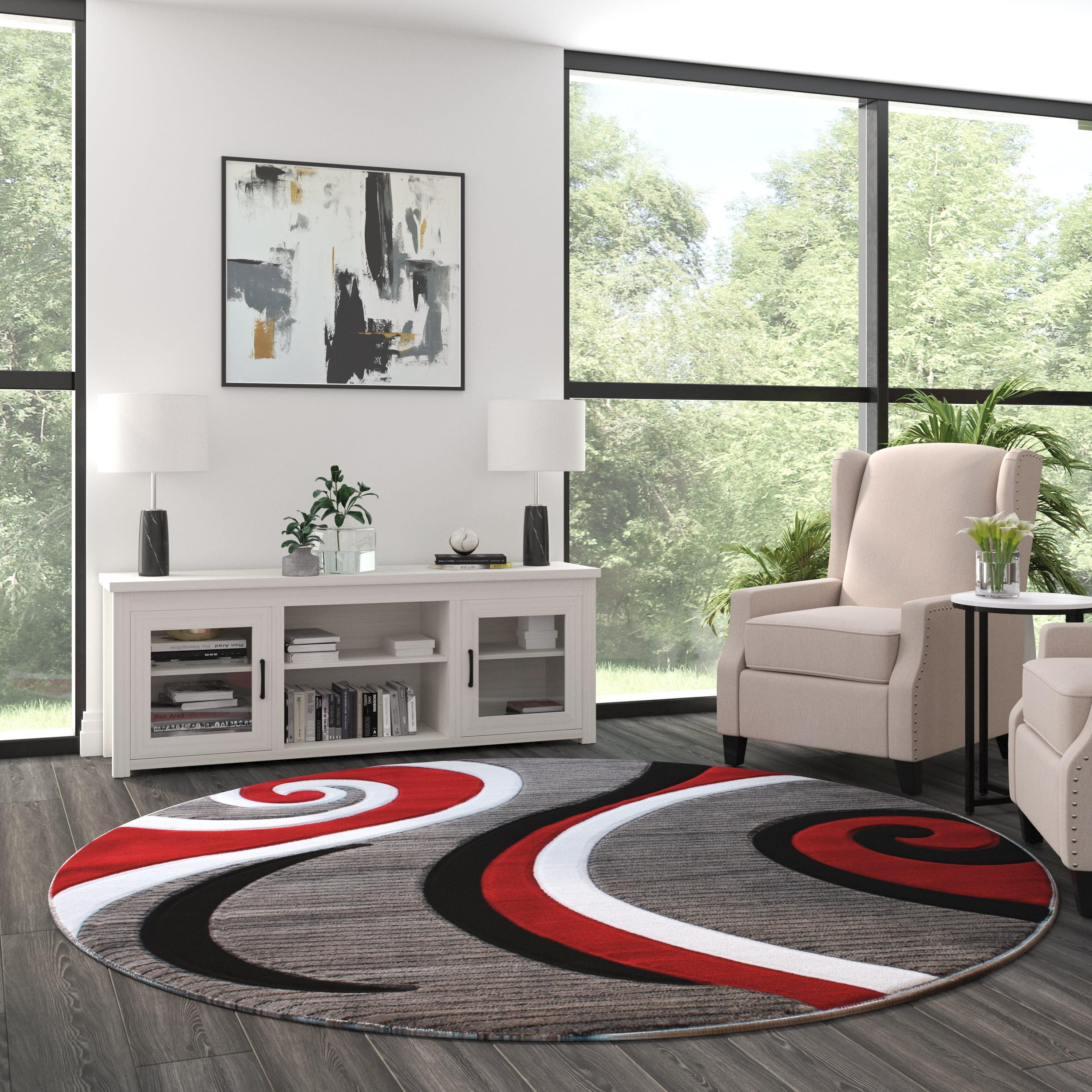 Masada Rugs Sophia Collection 8'x8' Round Modern Contemporary Hand Sculpted Area Rug in Red