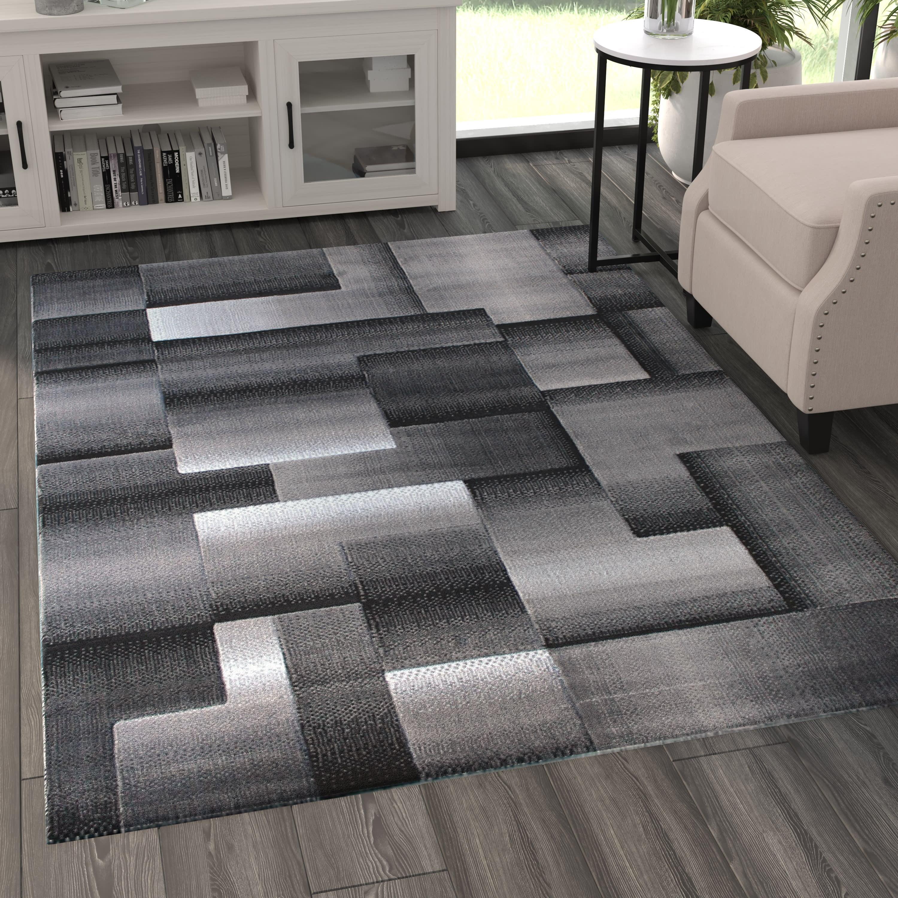 Masada Rugs Trendz Collection 5'x7' Modern Contemporary Area Rug in Black, White and Gray-Design Trz861