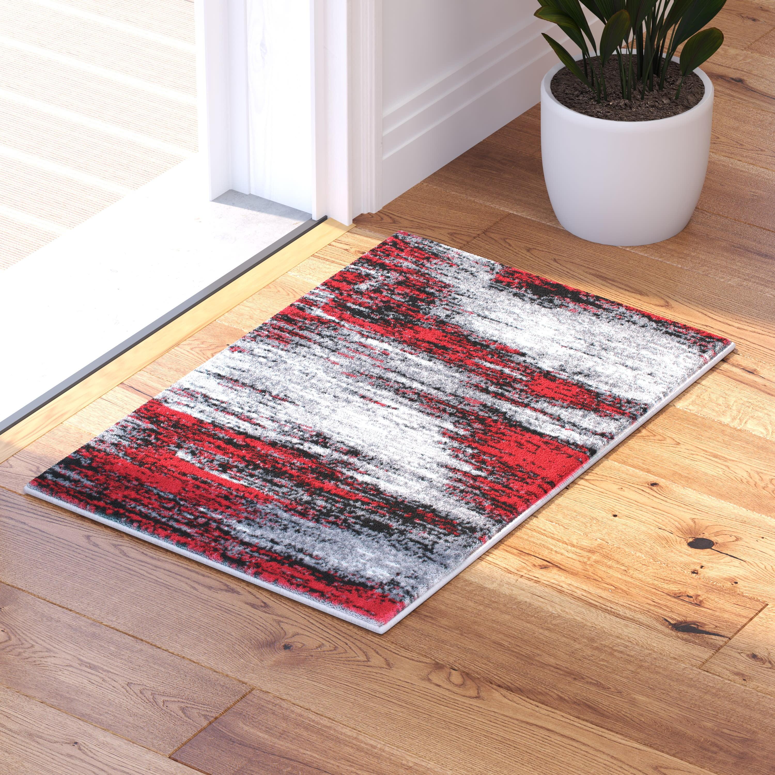 Red and Gray Tufted Synthetic 5' x 7' Area Rug