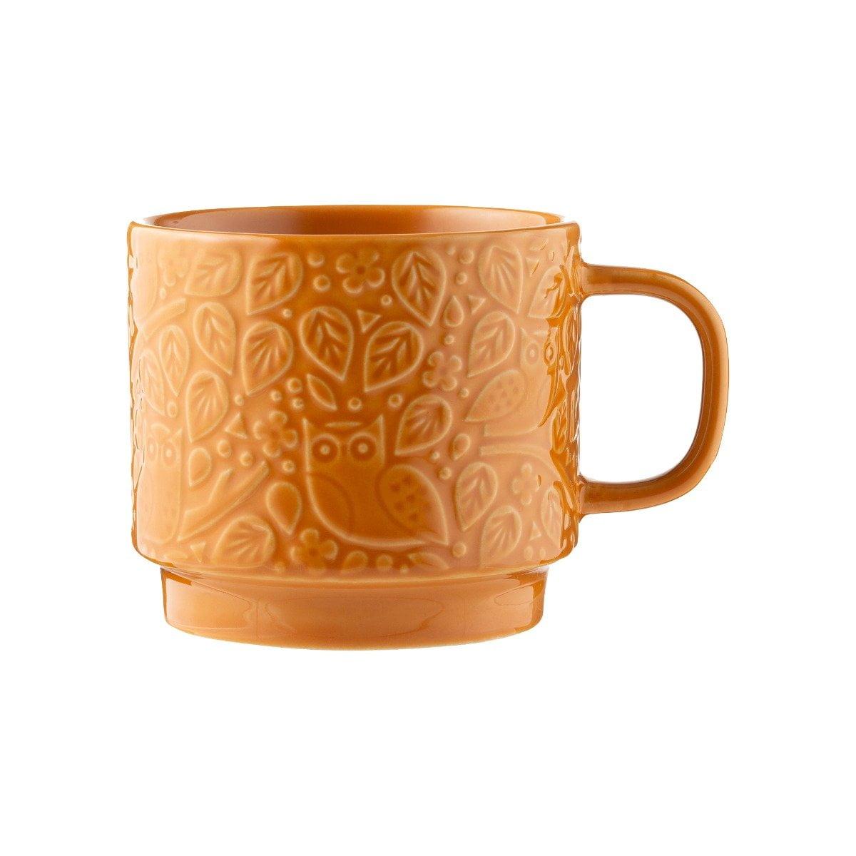 Ochre Ceramic Embossed Forest Design Mug