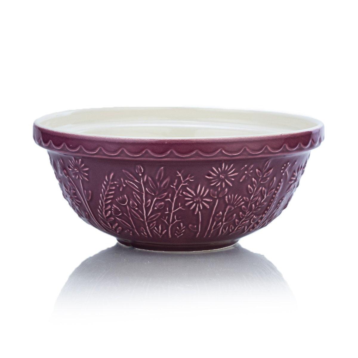 Purple Embossed Floral Ceramic Mixing Bowl