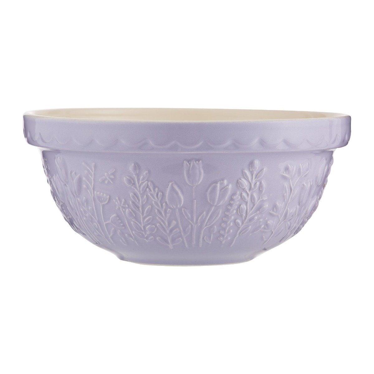 Lavender Ceramic Tulip Embossed Mixing Bowl, 9.75"