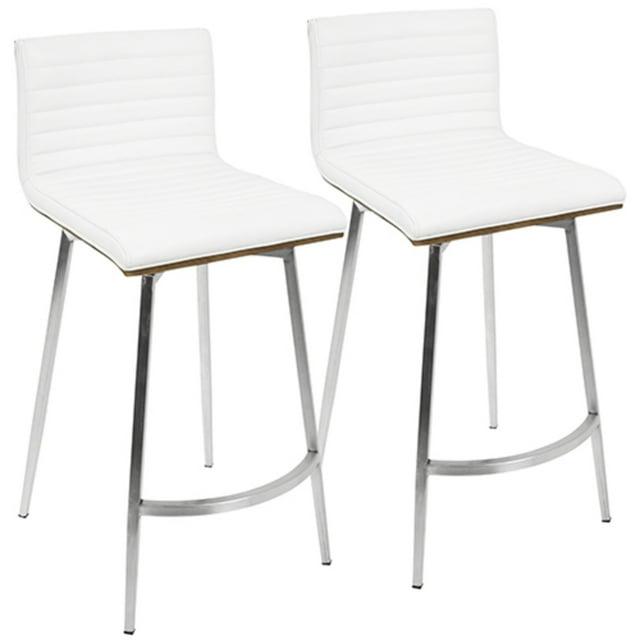 LumiSource Set of 2 Mason Contemporary Swivel Counter Height Barstools White: Faux Leather, Steel Legs, Fixed 24.5" Seat Height
