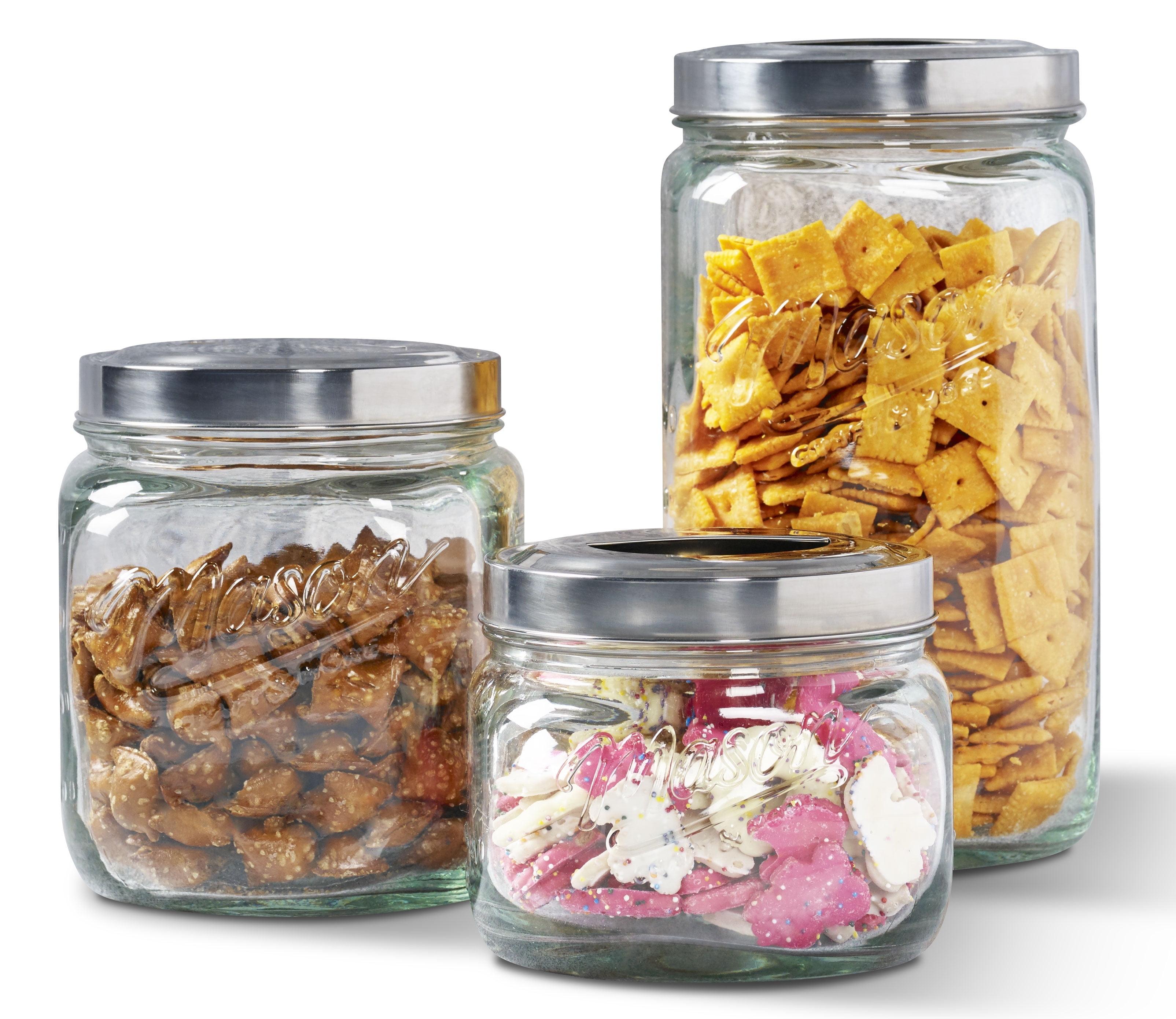 Mason Clear Glass Round Canister Set with Pop-Up Lid, 3-Piece