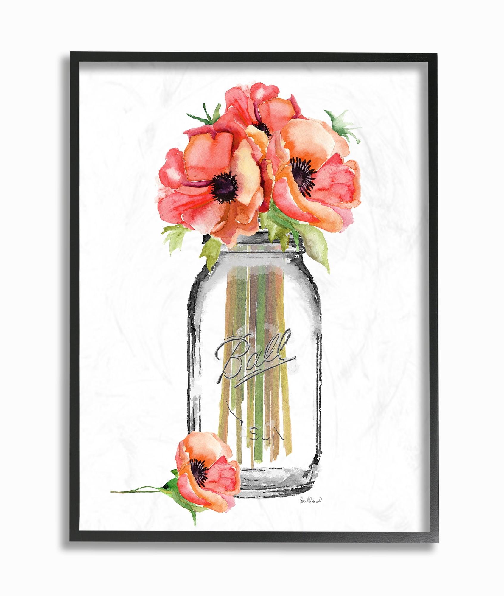 Red and Pink Poppies in Mason Jar Canvas Print