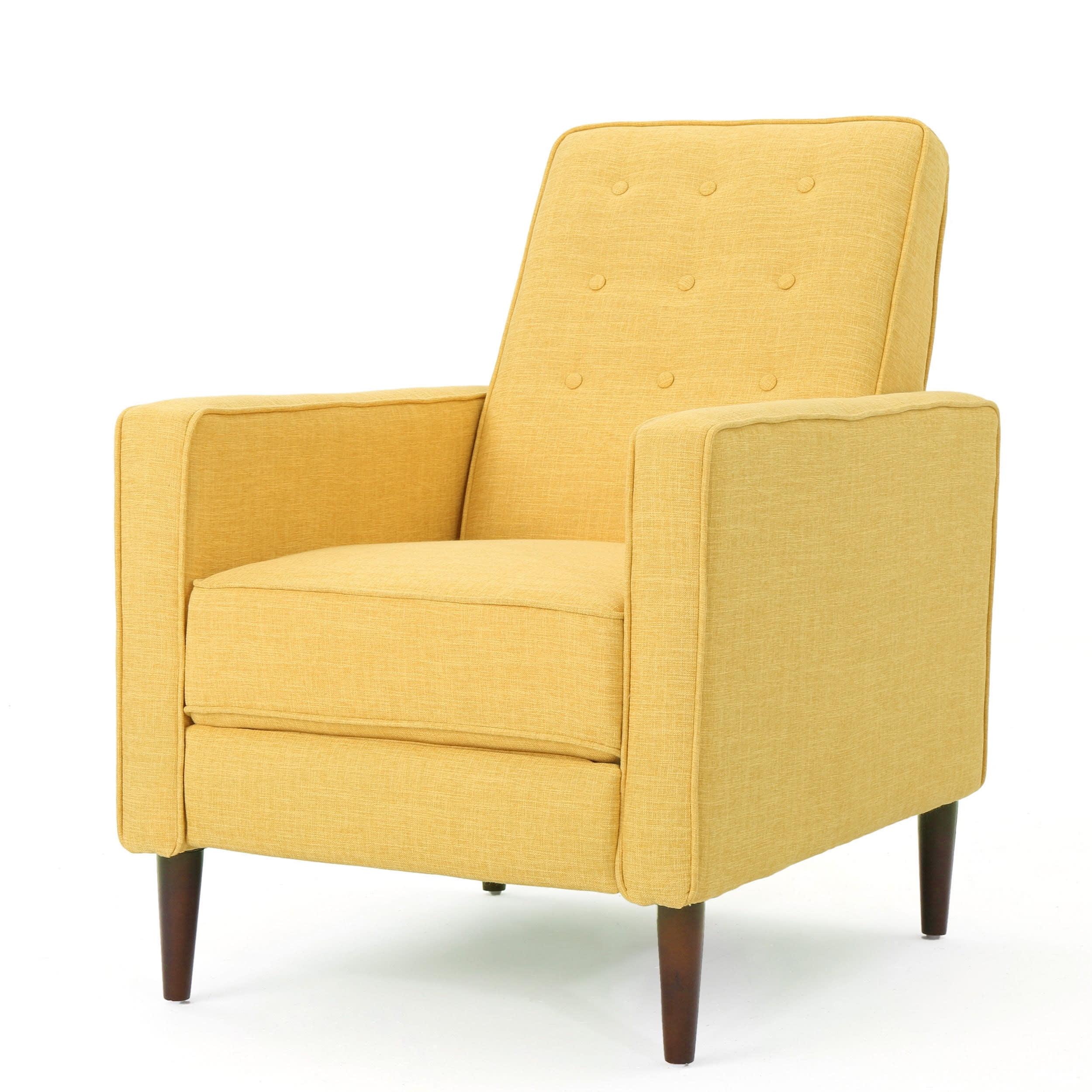 Mervynn Mid-Century Recliner - Muted Yellow - Christopher Knight Home: Beech Wood Legs, Tufted Back