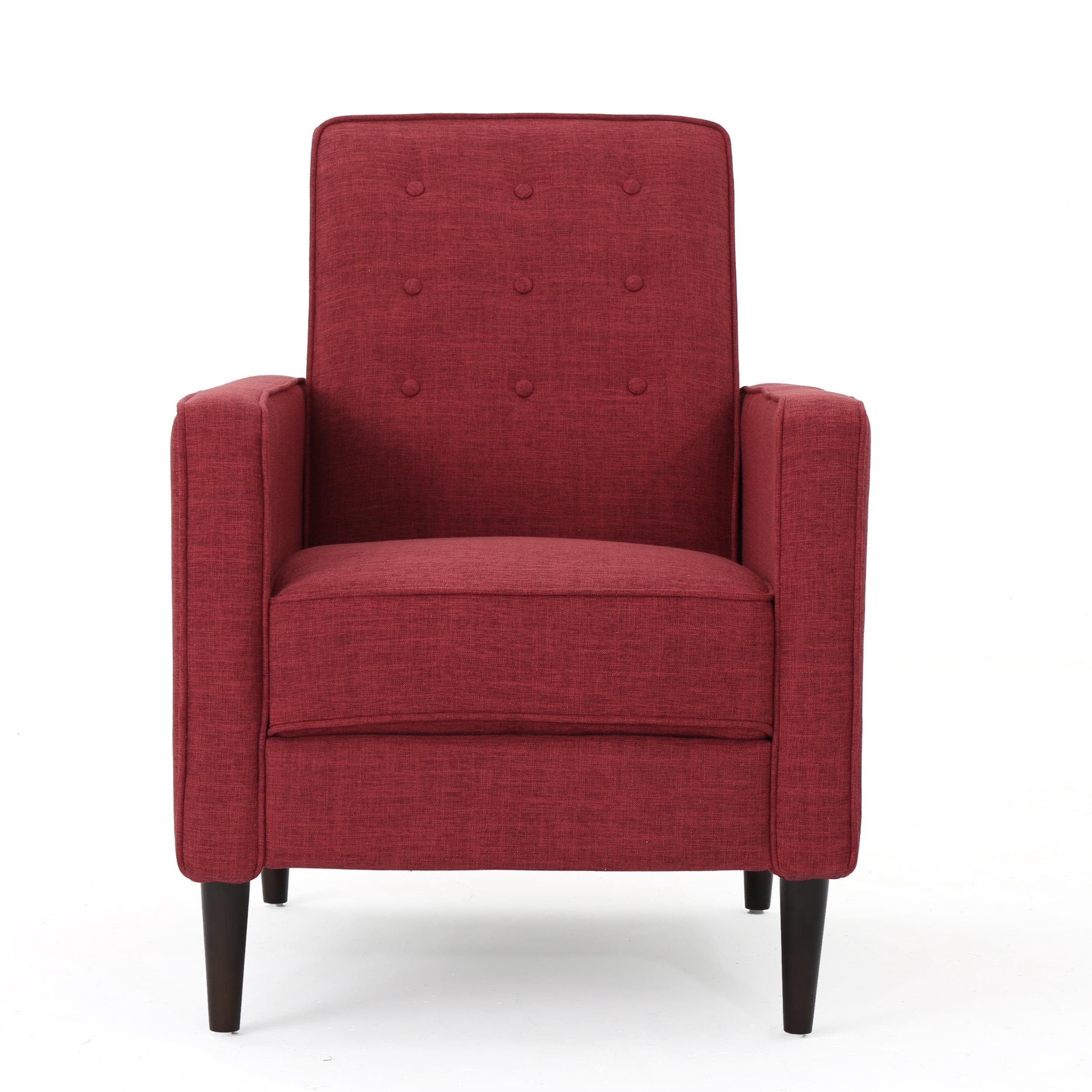 Mid-Century Tufted Back Red Microfiber Recliner Chair