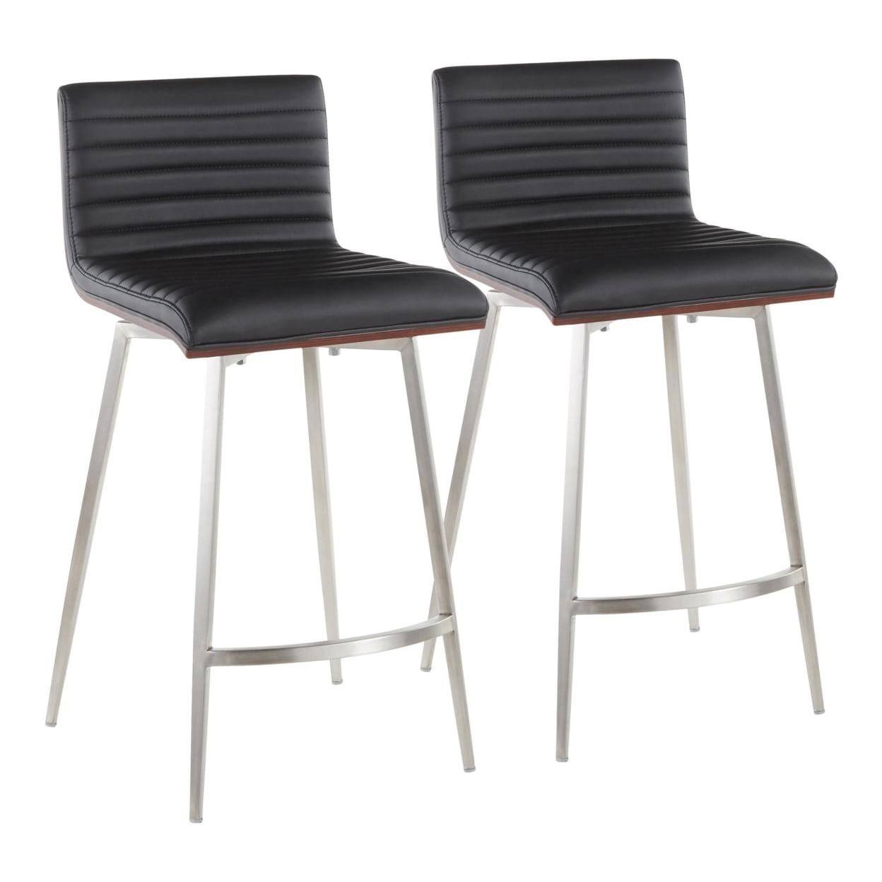 LumiSource Set of 2 Mason Contemporary Swivel Counter Height Barstools Black: Faux Leather, Steel Legs, Fixed 26" Seat Height