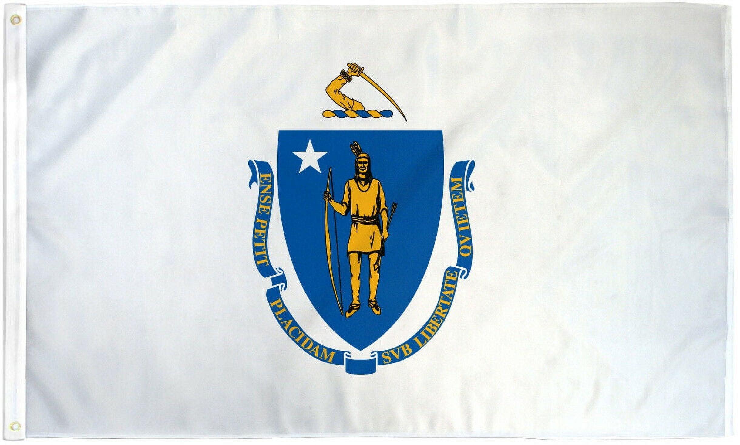 Massachusetts State Flag with Brass Grommets, 3x5 Ft Polyester