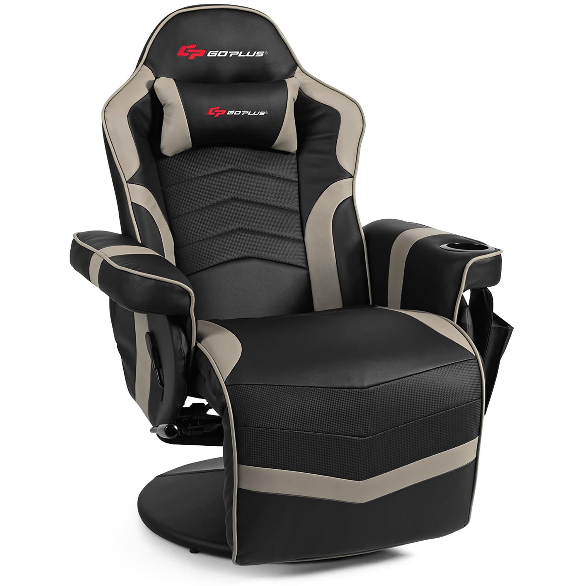 Costway Massage Gaming Recliner Reclining Racing Chair Swivel Gray