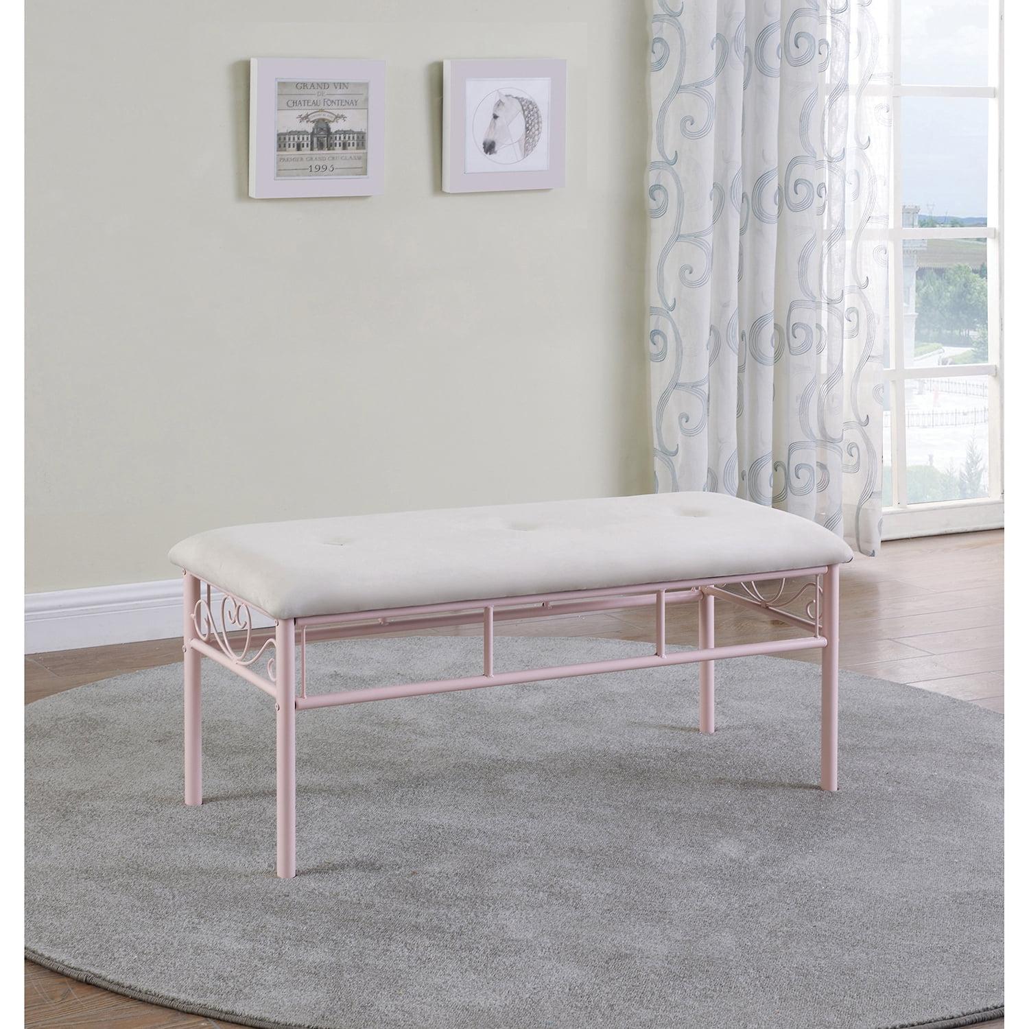 Coaster Massi Traditional Tufted Upholstered Bench White/Powder Pink