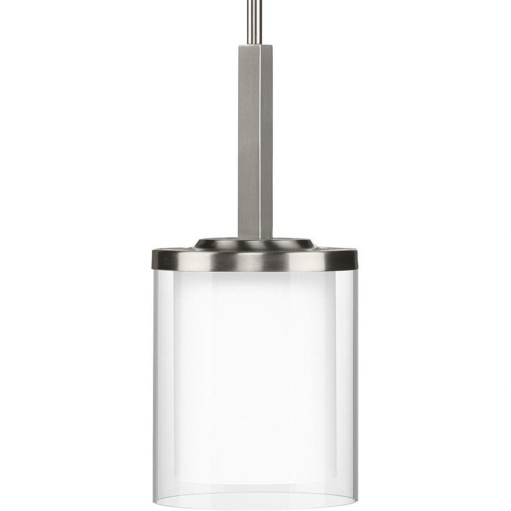 Progress Lighting Mast 1-Light Mini-Pendant, Brushed Nickel, Clear and Etched Glass Shade