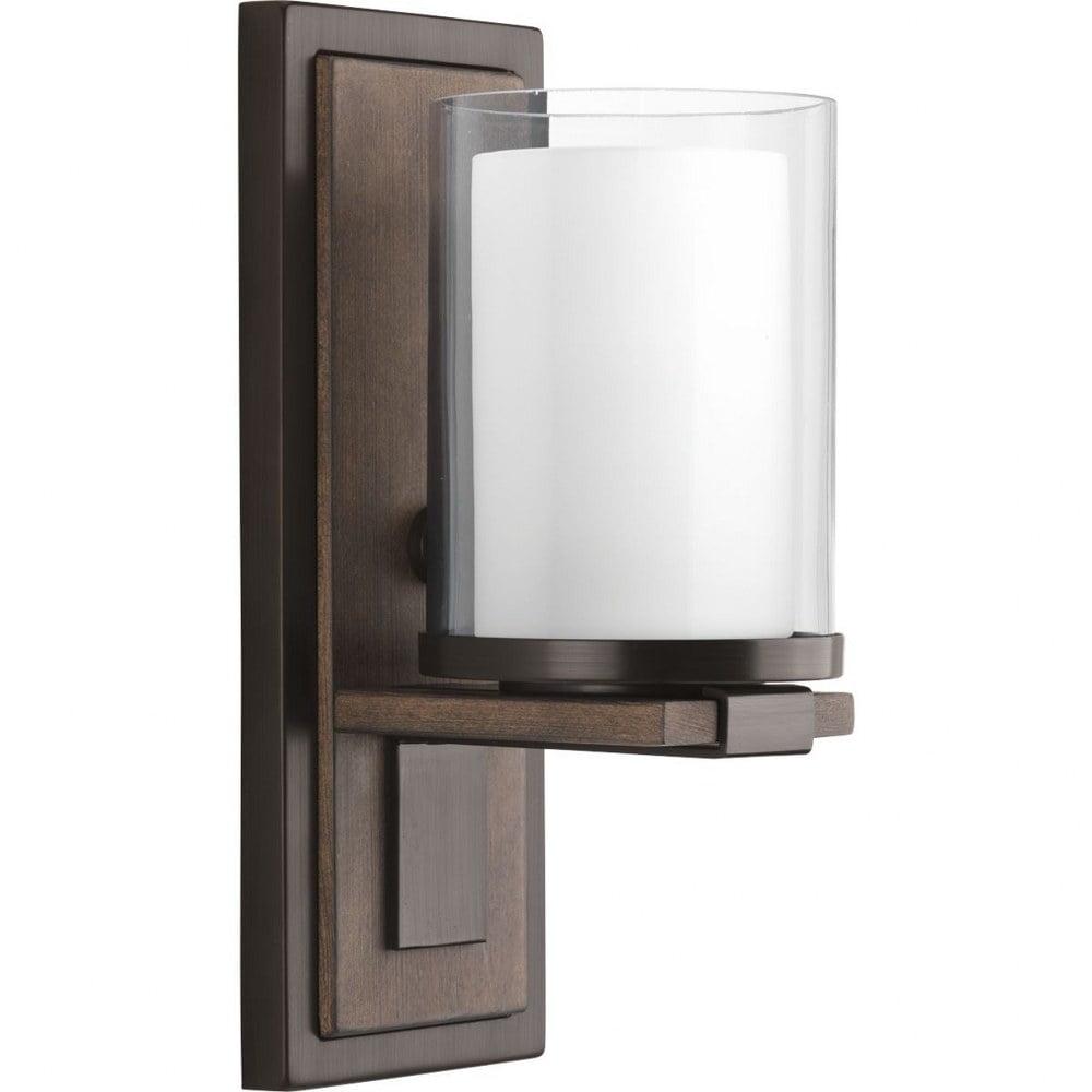 Progress Lighting Mast Collection 1-Light Wall Sconce, Antique Bronze, Double-Glass Diffuser