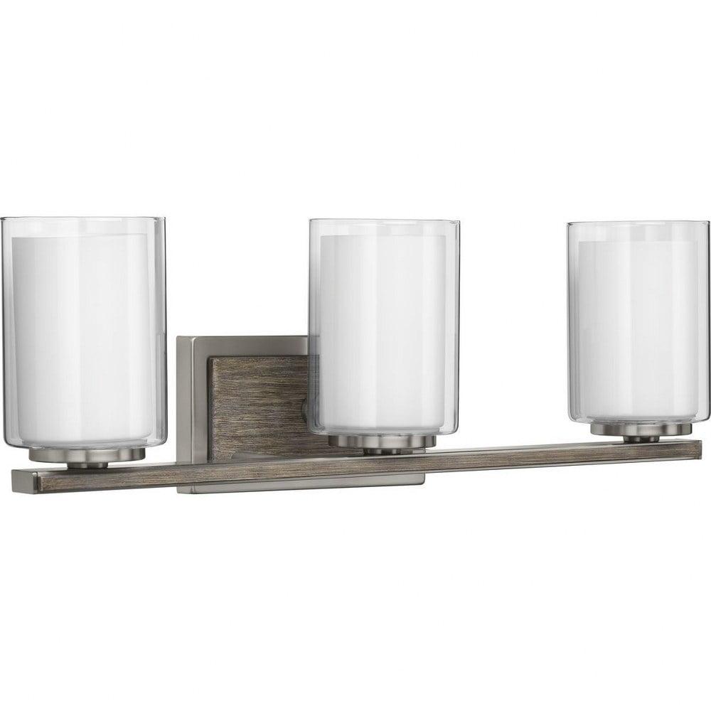 Progress Lighting Mast Collection 3-Light Bath Vanity in Brushed Nickel with Clear and Etched Glass Shades