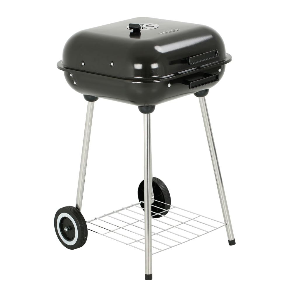 Portable 18-Inch Black Porcelain Charcoal Grill with Chrome-Plated Steel Grate