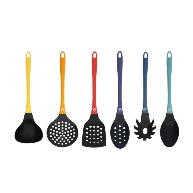 MasterChef Kitchen Utensils Set, Nylon Cooking Utensils Set of 6, Non Toxic & Non Scratch Cooking Tools for Non Stick Cookware incl. Cooking Spoons & Spatulas, Heat Resistant, 6 Piece, Colorful