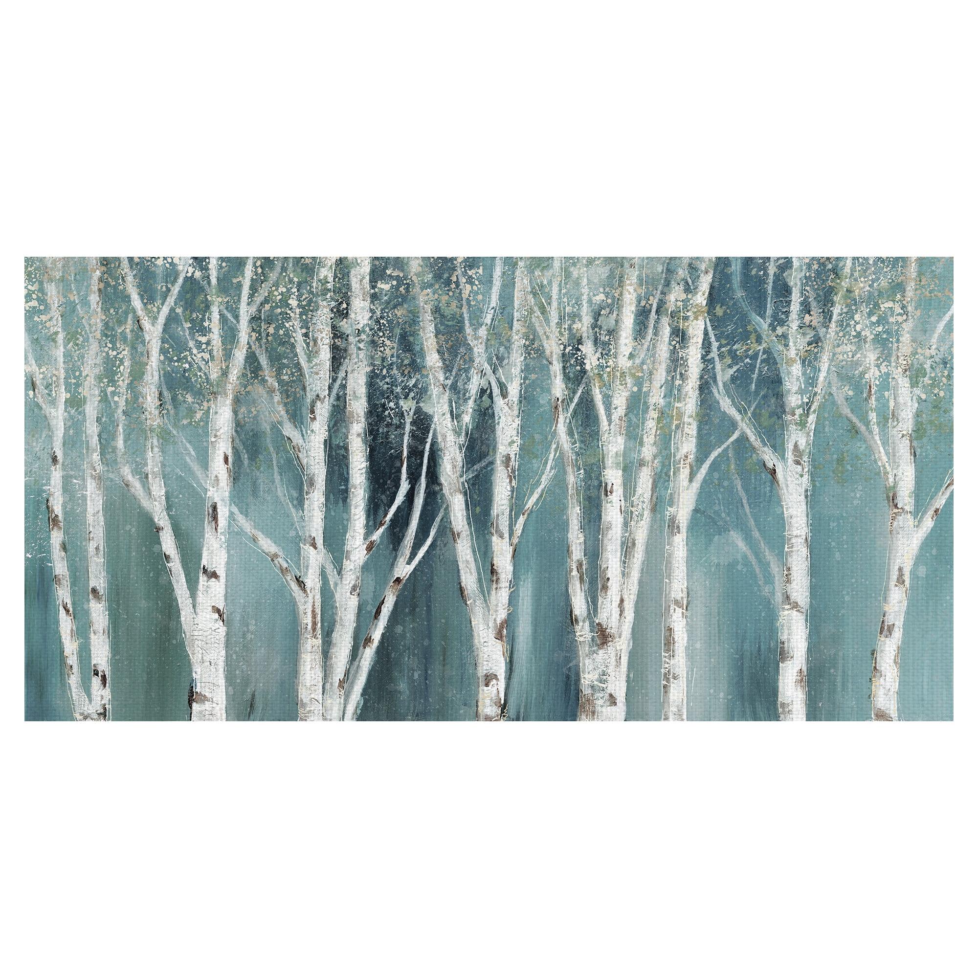 Birch Trees on Blue Canvas Landscape Art for Kids, 24" x 48"