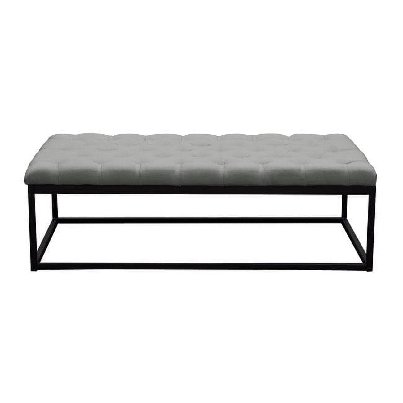 Large Contemporary Green Fabric Tufted Bench on Black Metal Base