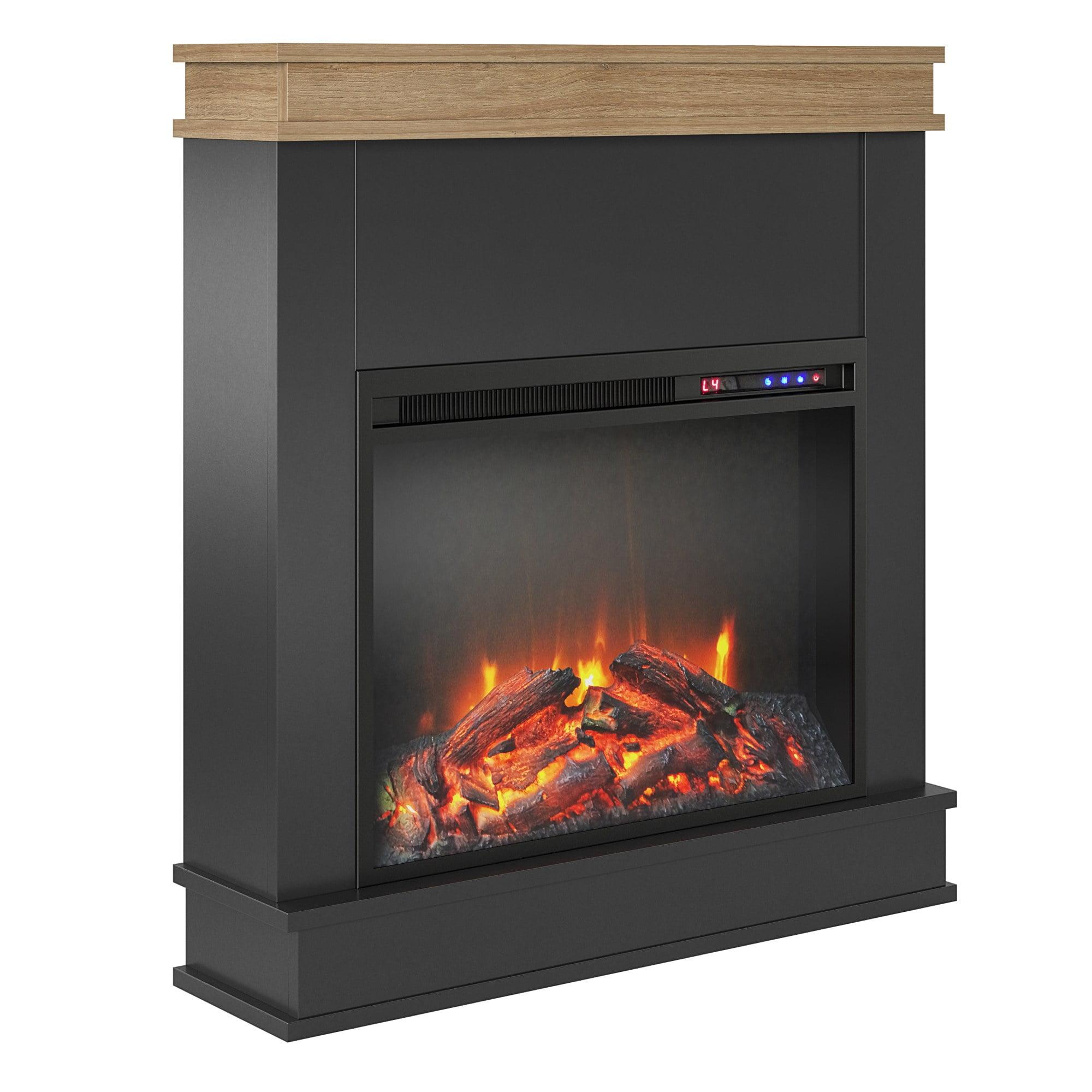 Mateo Black Electric Fireplace with Natural Wood Mantel