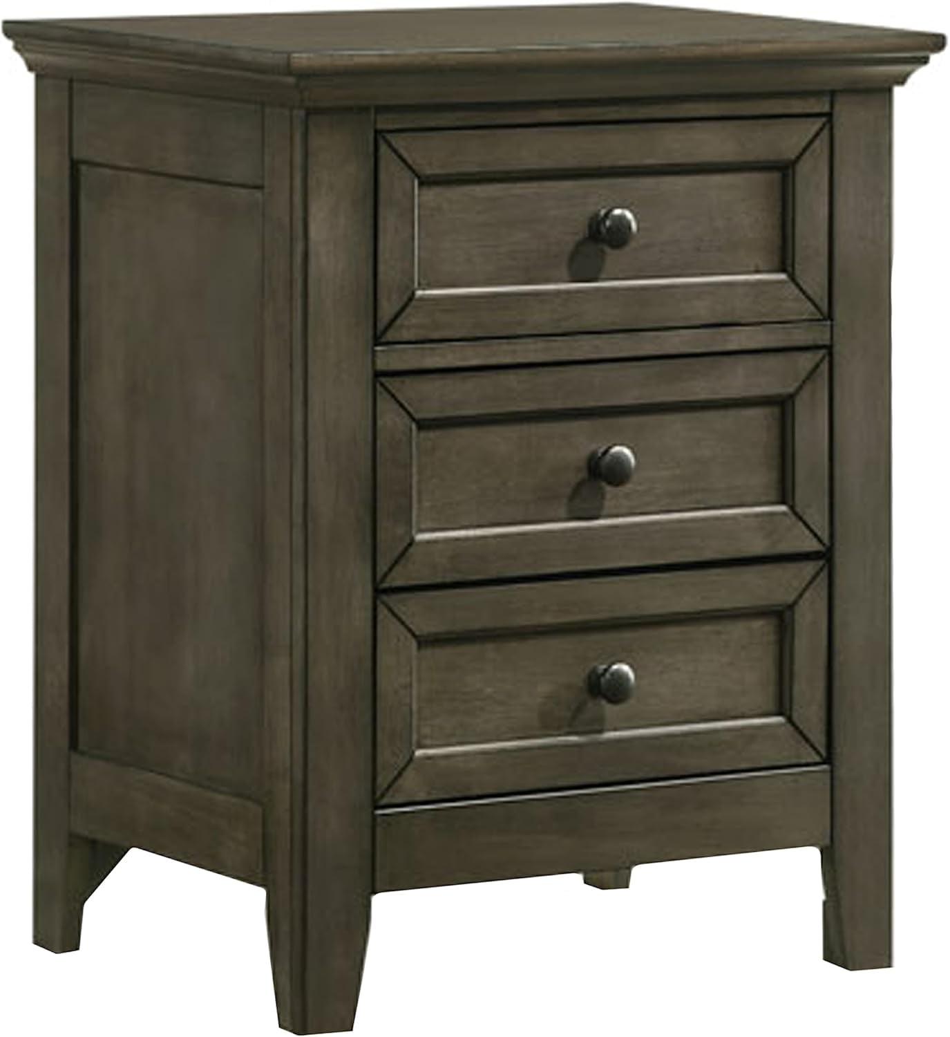 Gray Transitional 3-Drawer Solid Wood Nightstand