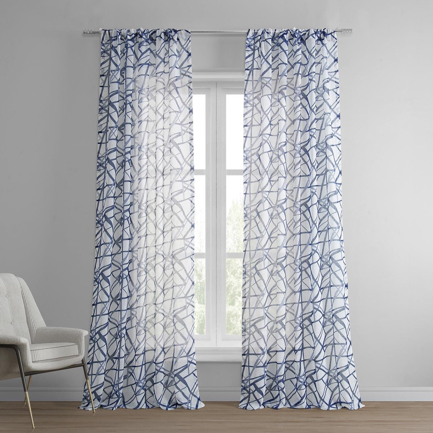 Matrix Blue Sheer Faux Linen Window Panel 50" x 108"