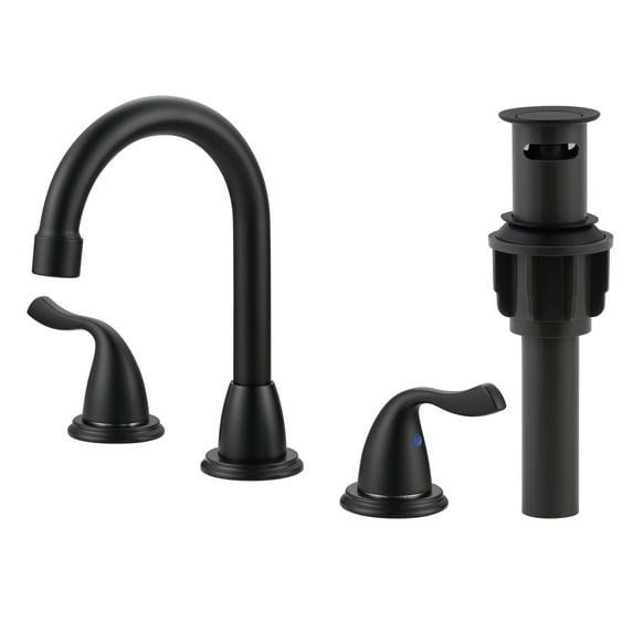 Matte Black Bathroom Faucet 3 Hole, WOWOW 8 Inch Widespread Bathroom Faucet, 2 Handles Bathroom Sink Faucet with Pon Up Drain and cUPC Supply Lines, 360 Swivel Faucet for Bathroom Sink