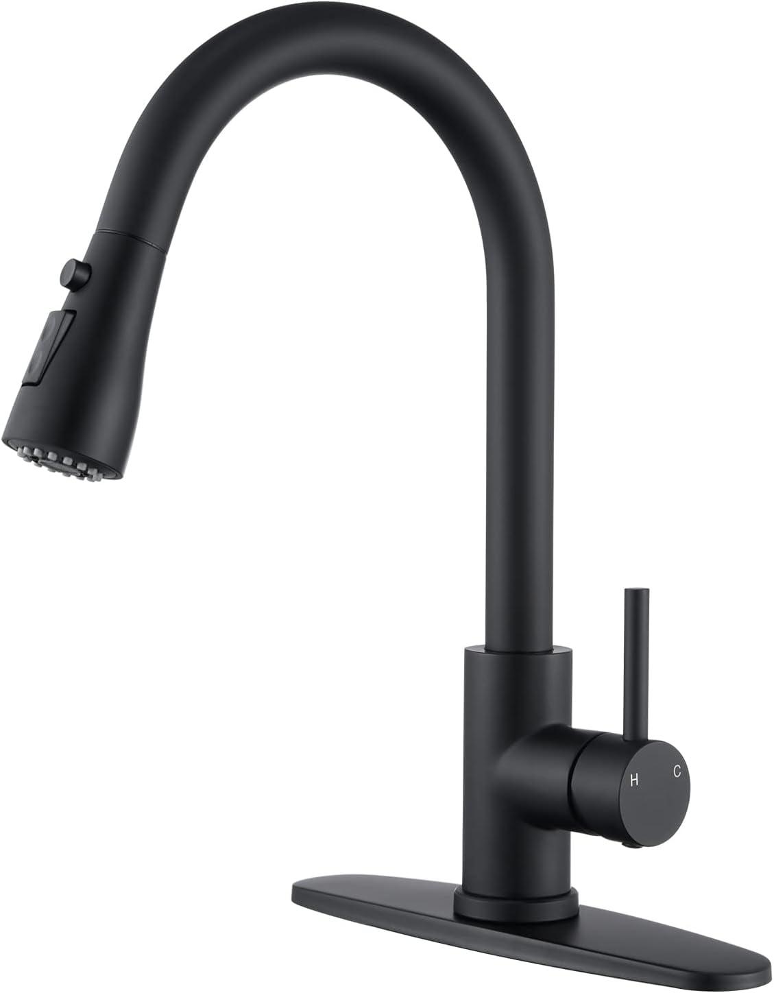 Matte Black Kitchen Faucets with Pull Down Sprayer, Kitchen Sink Faucet with Pull Out Sprayer - Effortlessly Achieve Efficient Kitchen Cleaning