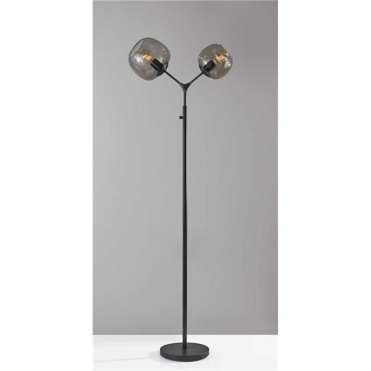Elegant Matte Black Metal Floor Lamp with Smoked Glass Globe Shades